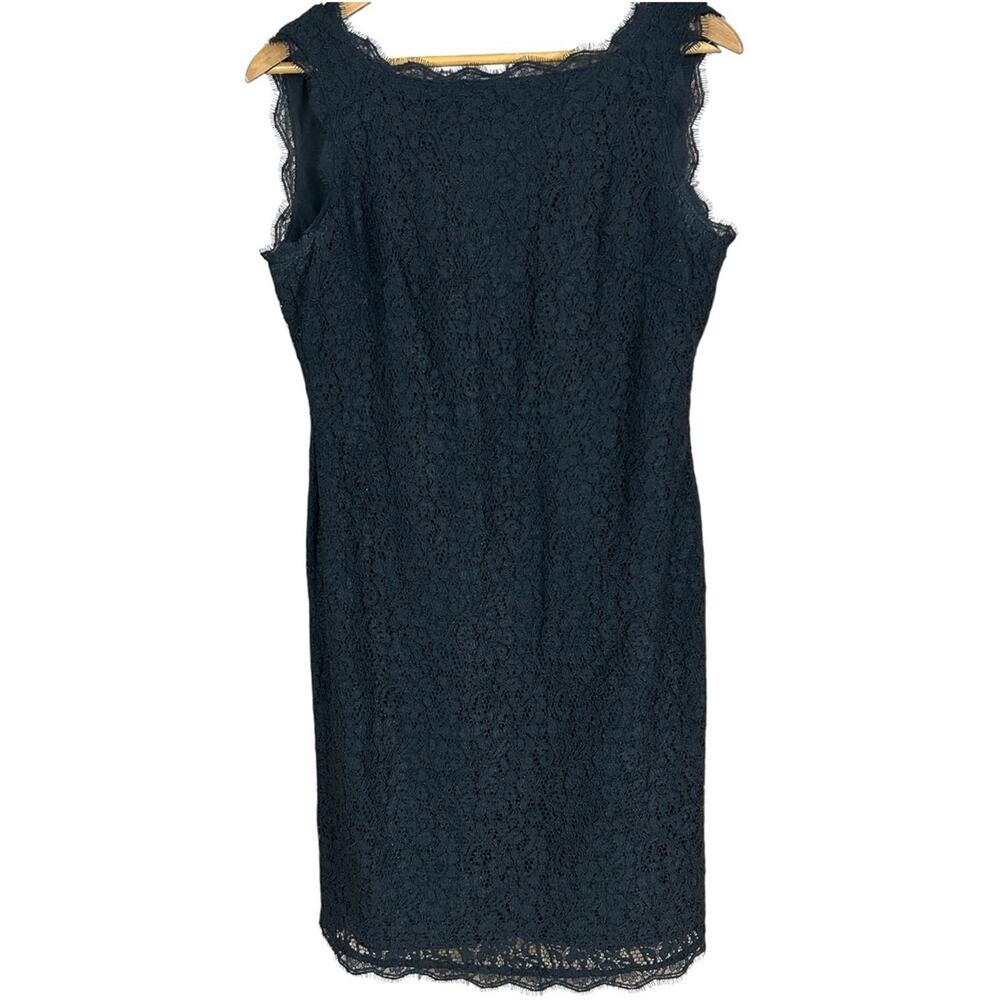 Adrianna Papell Boatneck Lace Sheath Little Black Dress Sleeveless WOMENS SZ 12 - Picture 2 of 7